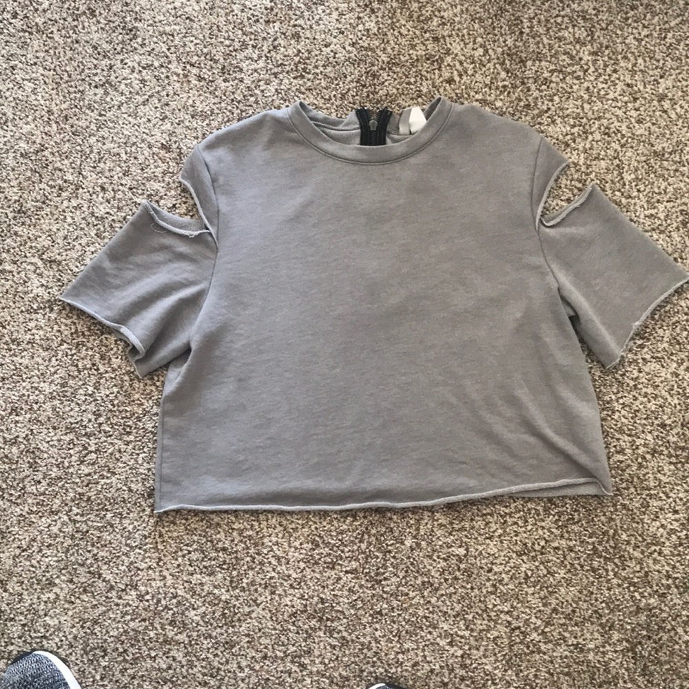 Grey off the shoulder crop top w zipper down back